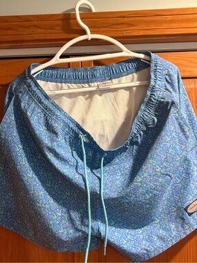 Vineyard Vines Blue Swim Trunks with Neon Nautical Print